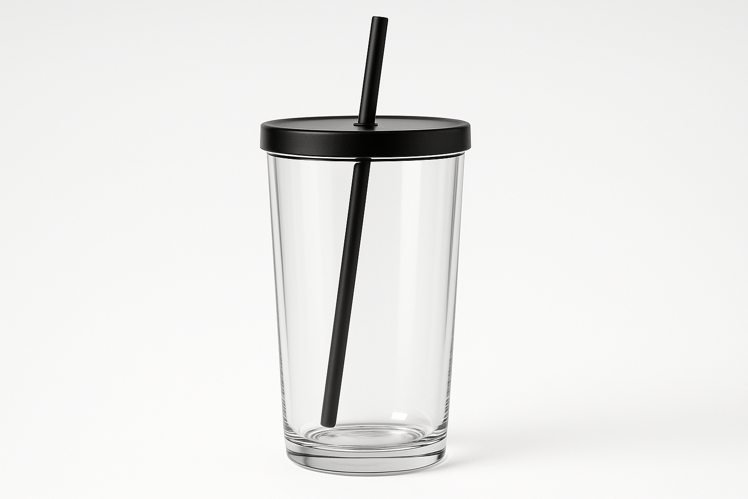 16oz clear tumbler with black lid and straw